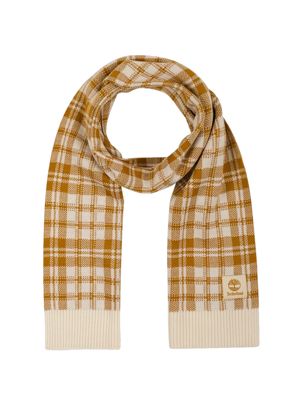 Timberland Plaid Unisex Scarf, OS, Beige and Brown NWT